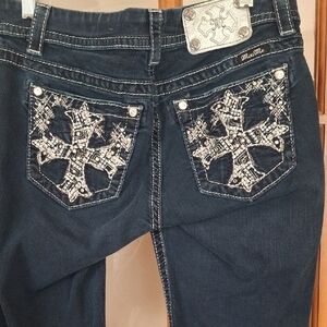 Miss Me Women's Dark Blue Bermuda Easy Jean Shorts with Silver Embellishments